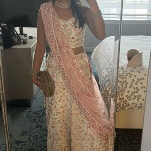 Floral Pink White Lengha with Dupatta